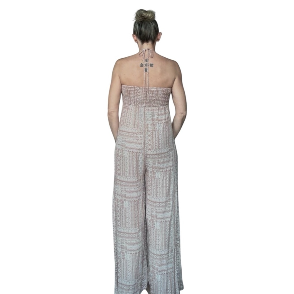 LUSH Nude Pink and White Strapless Romper/Jumpsuit with Neck Ties - Size Large - Picture 3 of 6